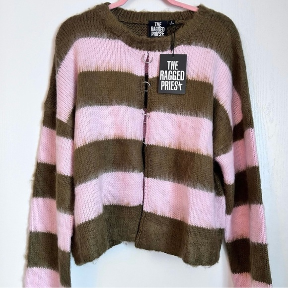 The Ragged Priest Pink Stripe Oversized Crushef Knit Sweater from Dolls Kill - Picture 1 of 5